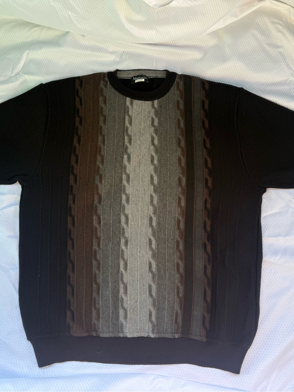 Marcello Black Crewneck Sweater with Gray & Brown Stripe Panel made in Italy